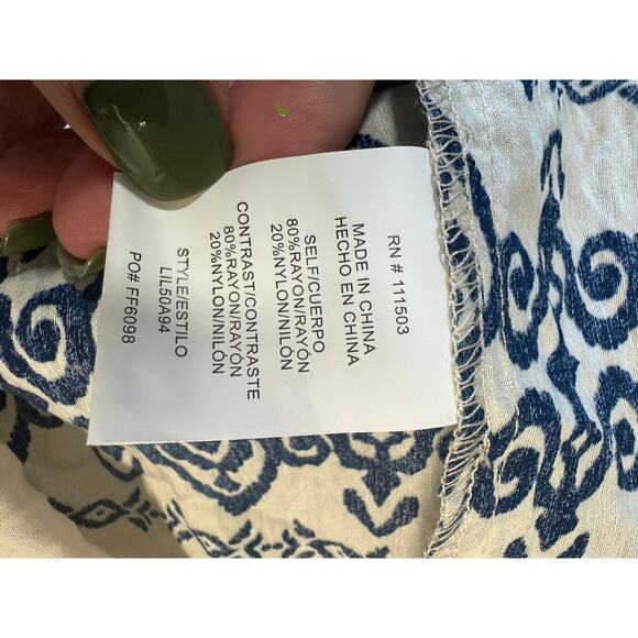 Anthropologie Fig & Flower Blue White Boho Tiered Tunic Dress Size Large - Picture 9 of 10